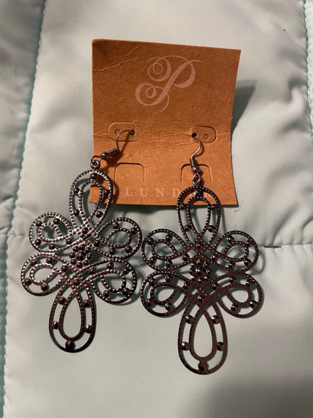 Plunder- Filigree Loop Drop Earrings - Brown Metal